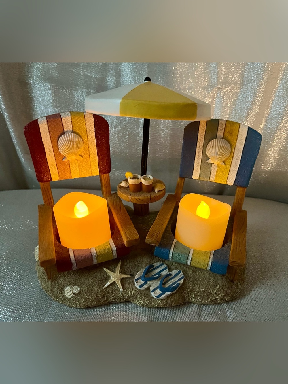 Yankee Candle Double Beach Chair Umbrella Candle Holder +Battery Candles